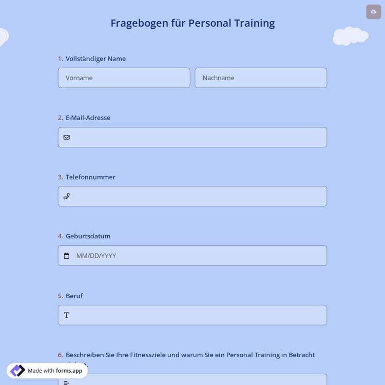 Fragebogen für Personal Training