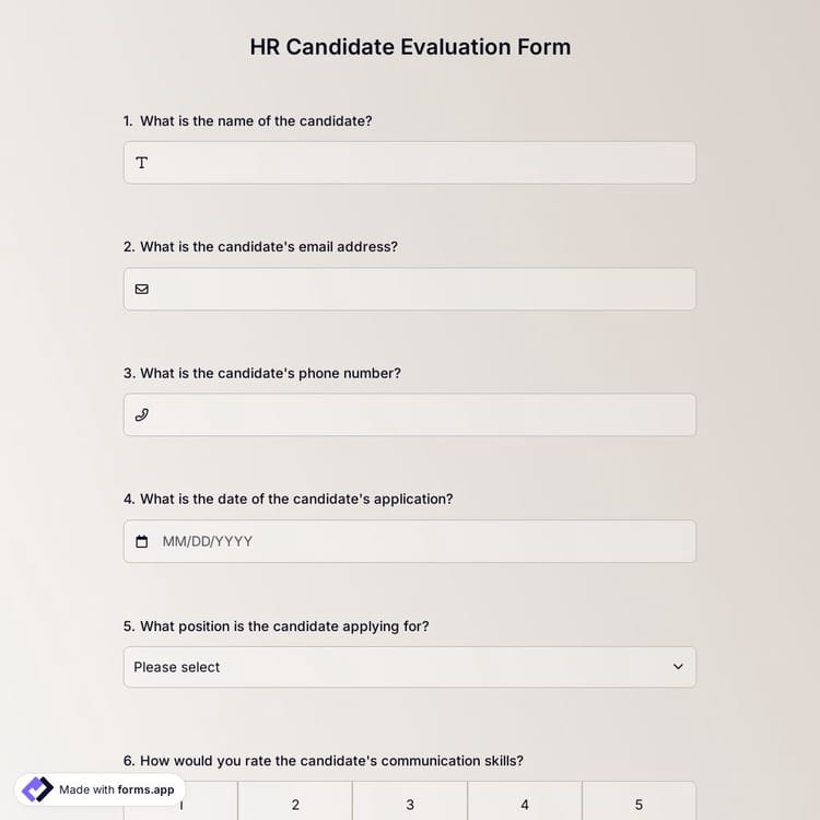 HR Candidate Evaluation Form