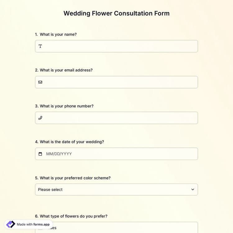 Wedding Flower Consultation Form