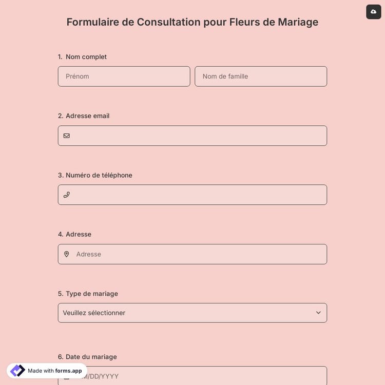 Formulaire de Consultation pour Fleurs de Mariage