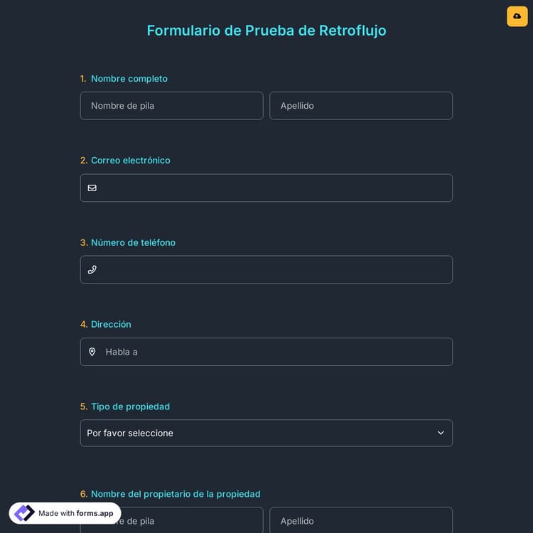 Formulario de Prueba de Retroflujo