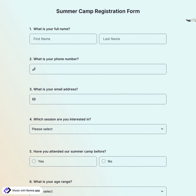 Summer Camp Registration Form