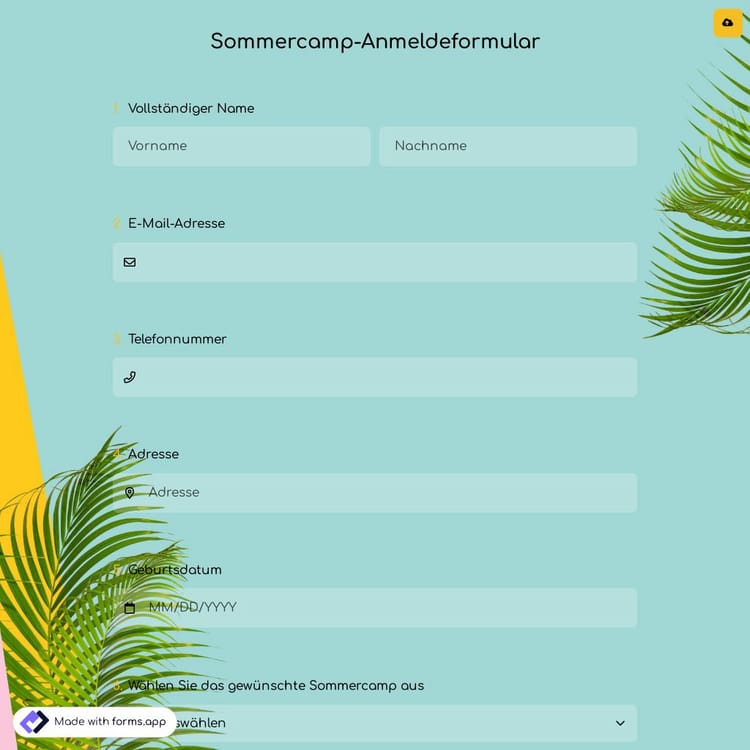 Sommercamp-Anmeldeformular
