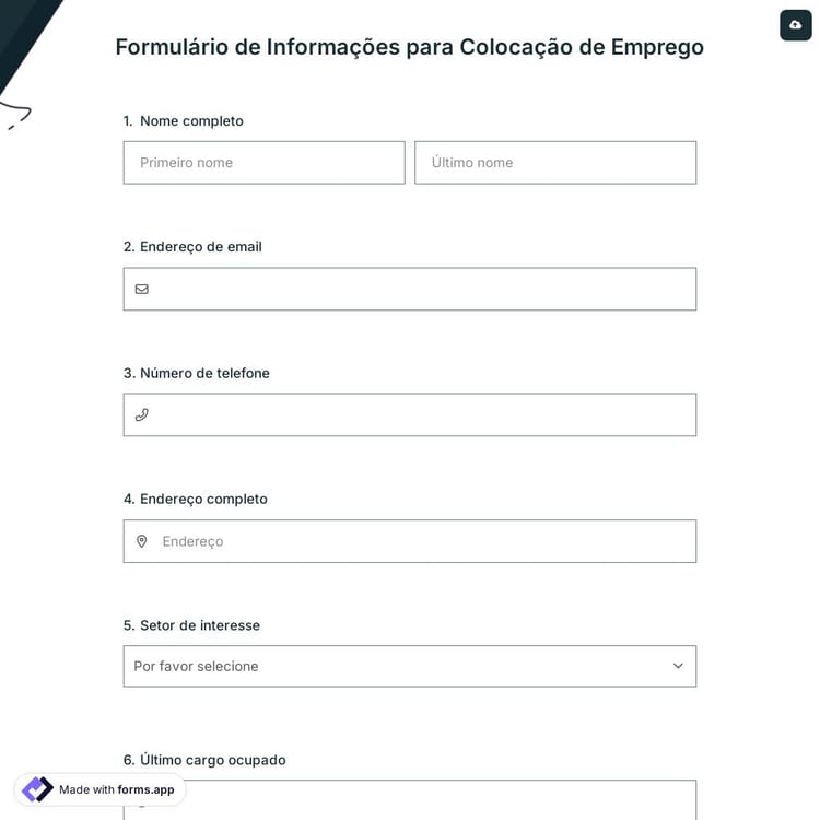 Formulário de Informações para Colocação de Emprego