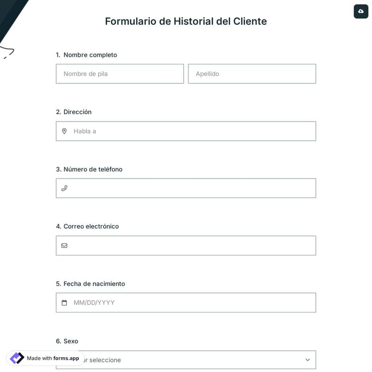 Formulario de Historial del Cliente