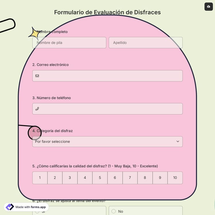 Formulario de Evaluación de Disfraces