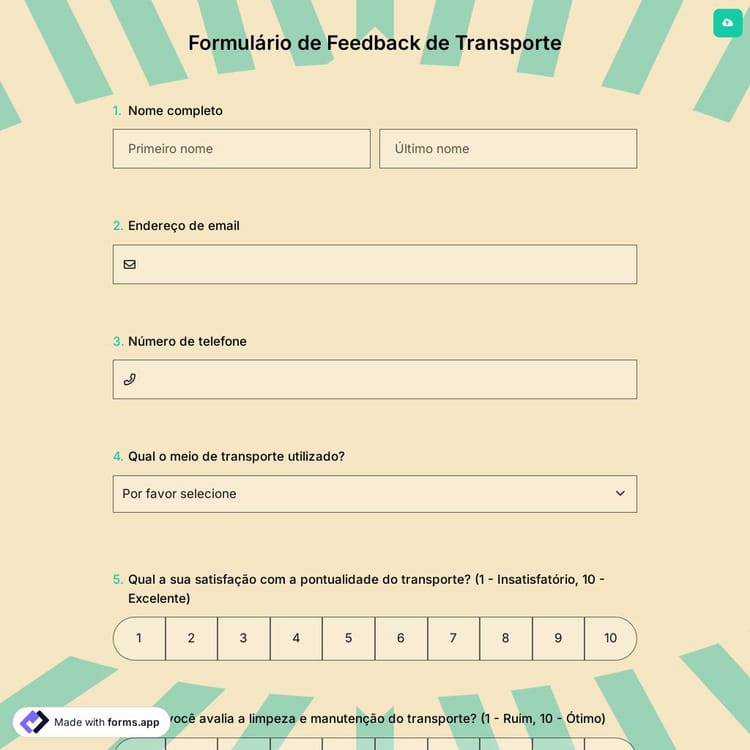 Formulário de Feedback de Transporte