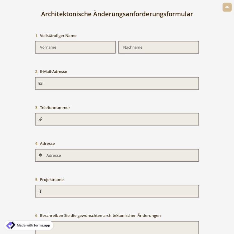 Architektonische Änderungsanforderungsformular
