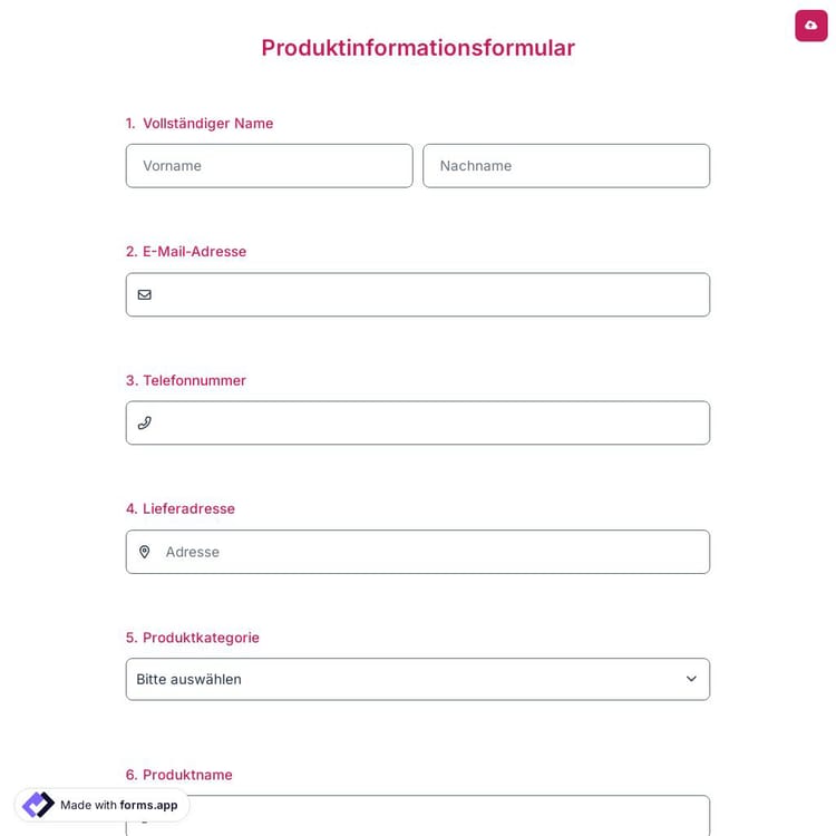 Produktinformationsformular