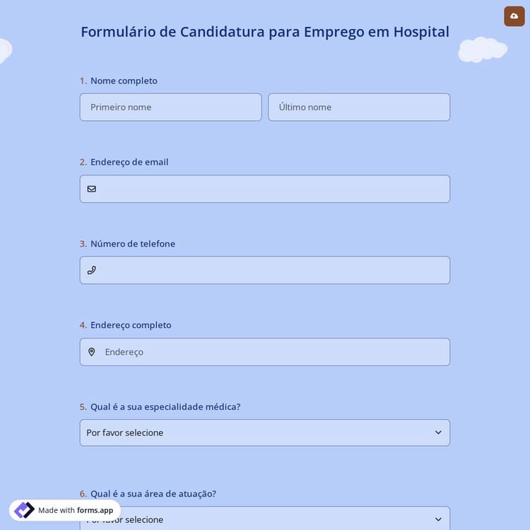 Formulário de Candidatura para Emprego em Hospital