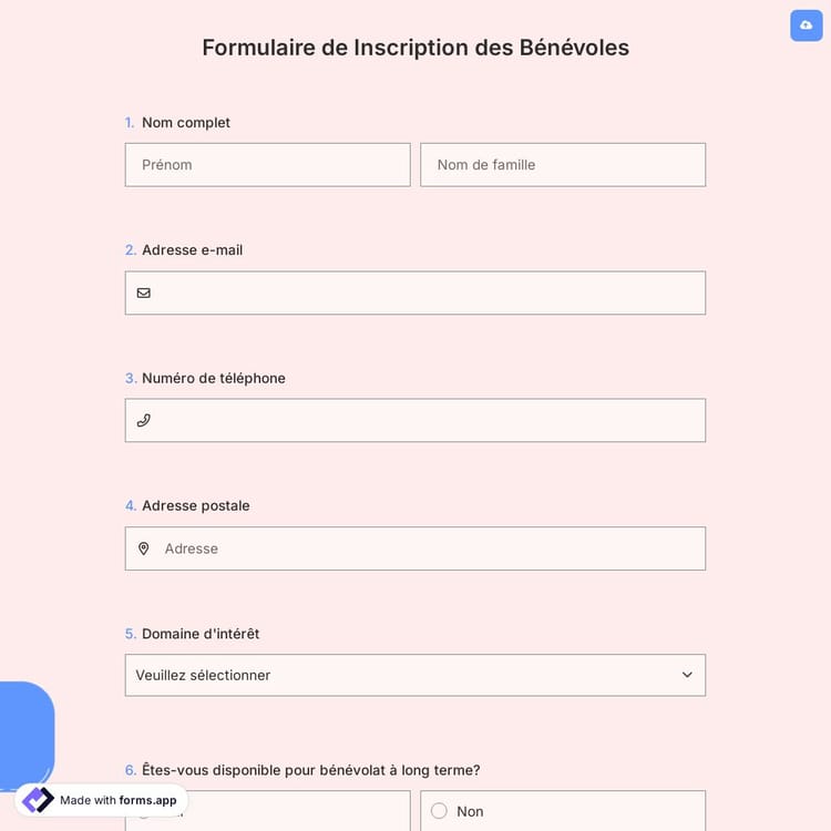 Formulaire de Inscription des Volontaires