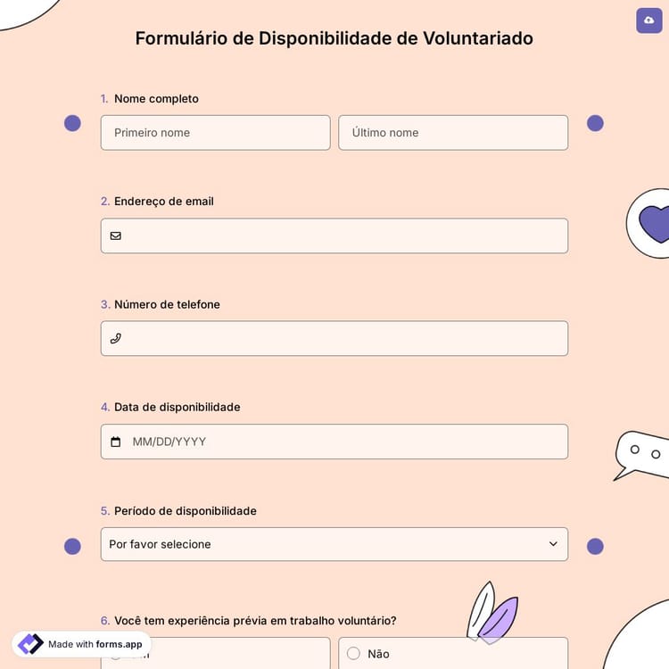 Formulário de Disponibilidade de Voluntariado