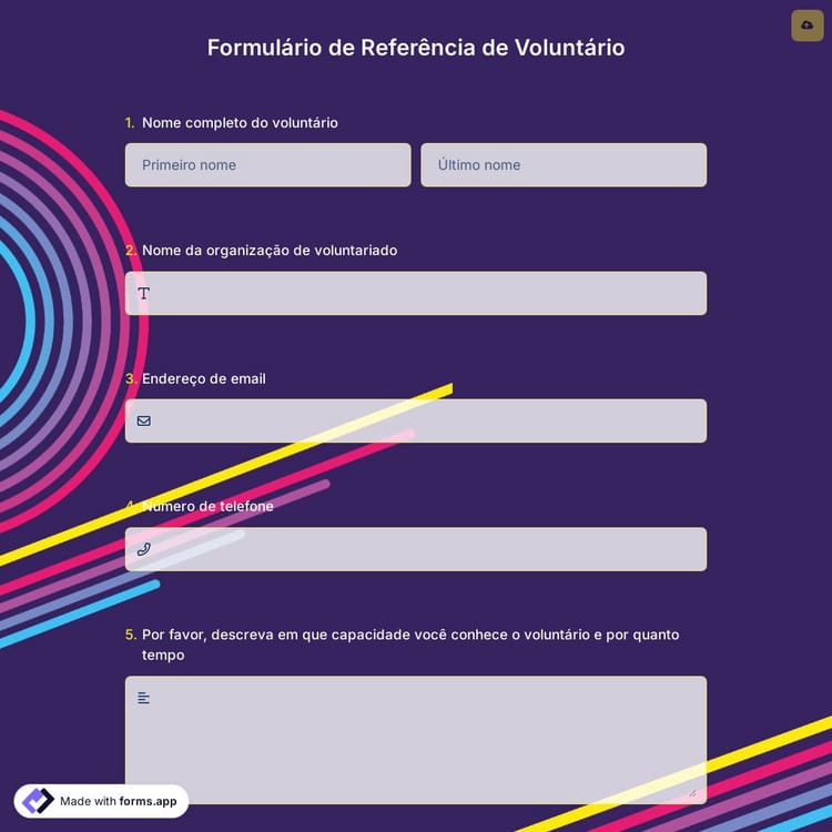 Formulário de Referência de Voluntário