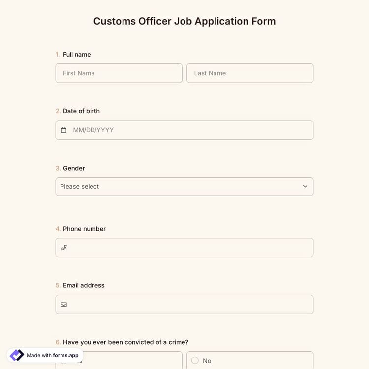 Customs Officer Job Application Form