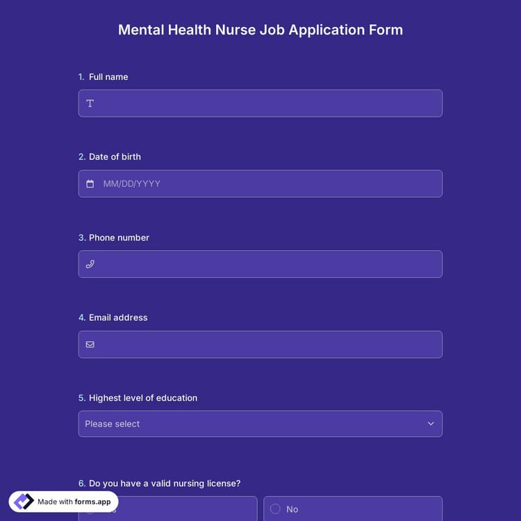Mental Health Nurse Job Application Form