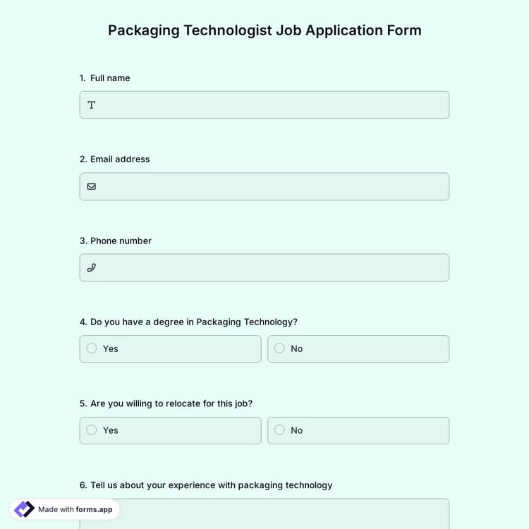 Packaging Technologist Job Application Form