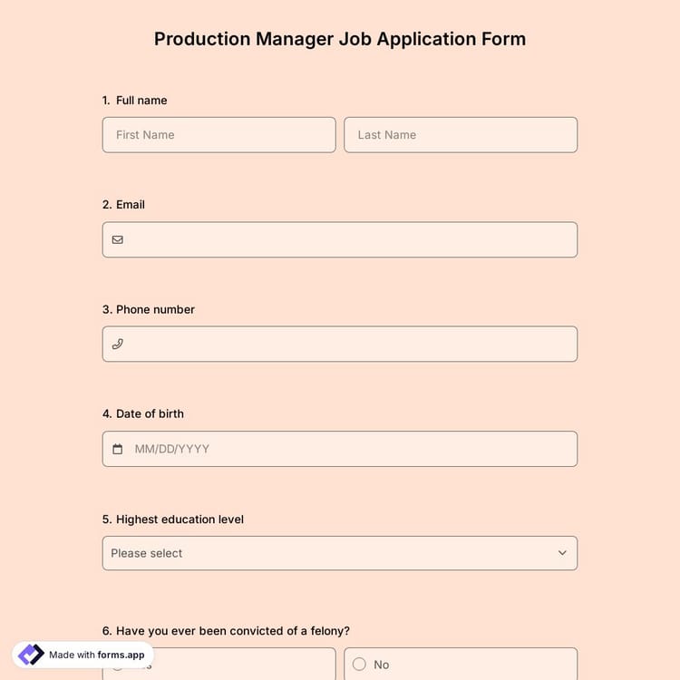 Production Manager Job Application Form