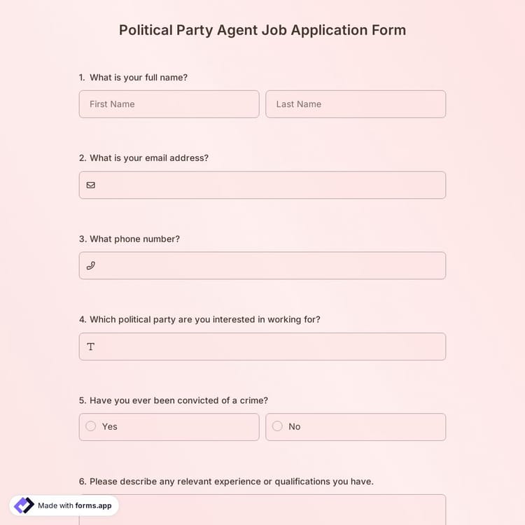 Political Party Agent Job Application Form