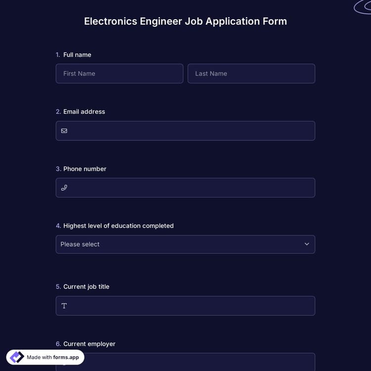 Electronics Engineer Job Application Form