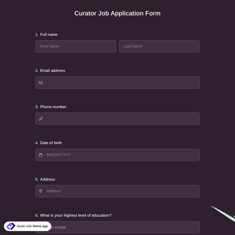Curator Job Application Form