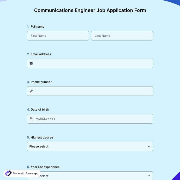 Communications Engineer Job Application Form