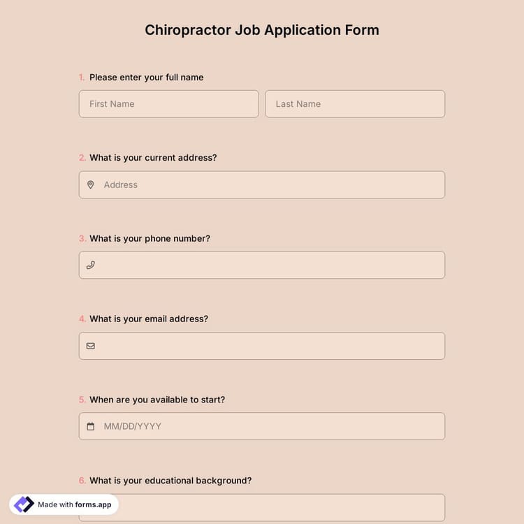 Chiropractor Job Application Form