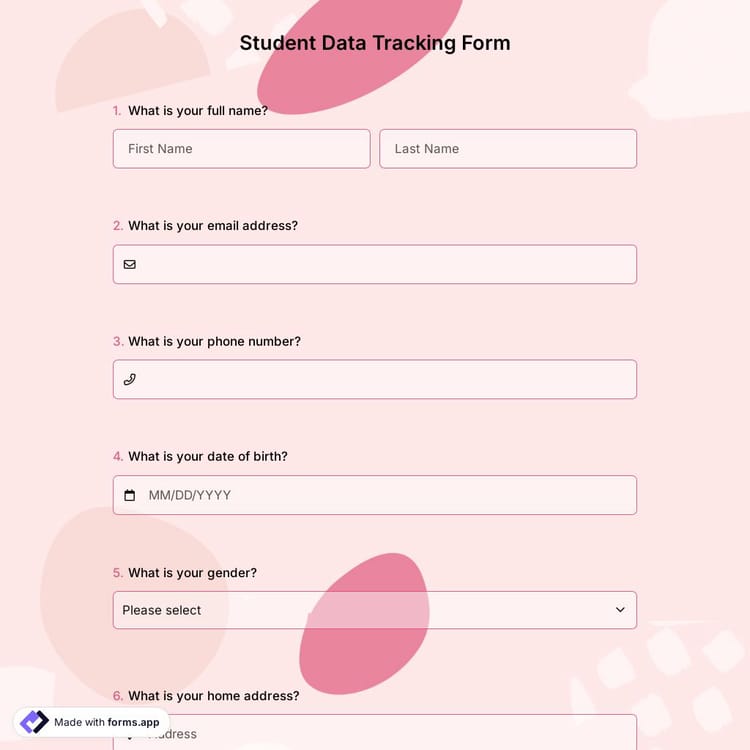 Student Data Tracking Form