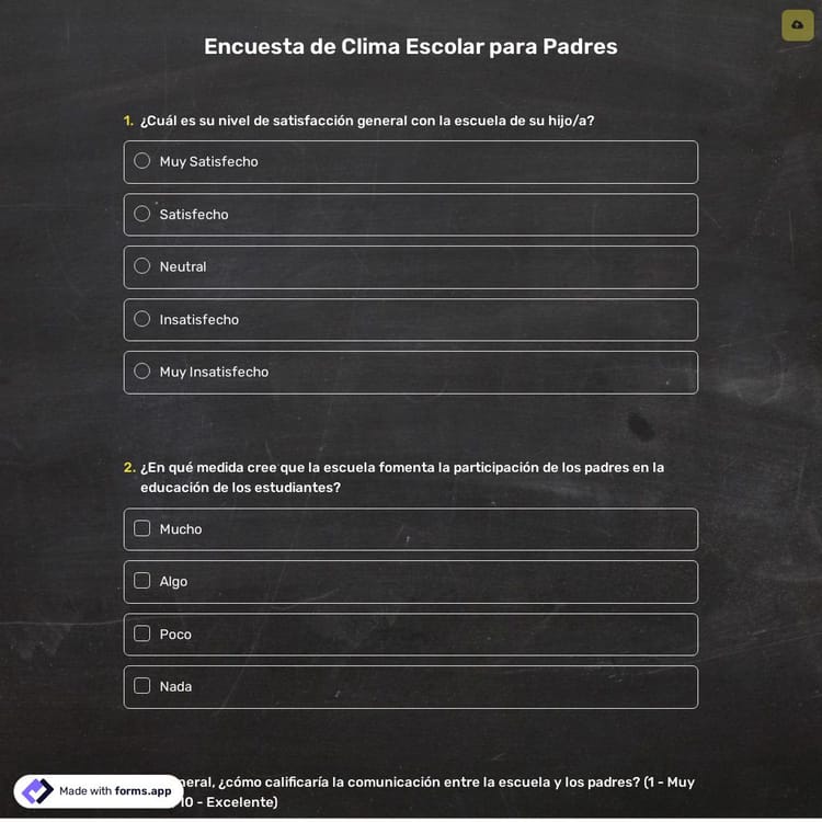 Encuesta de Clima Escolar para Padres