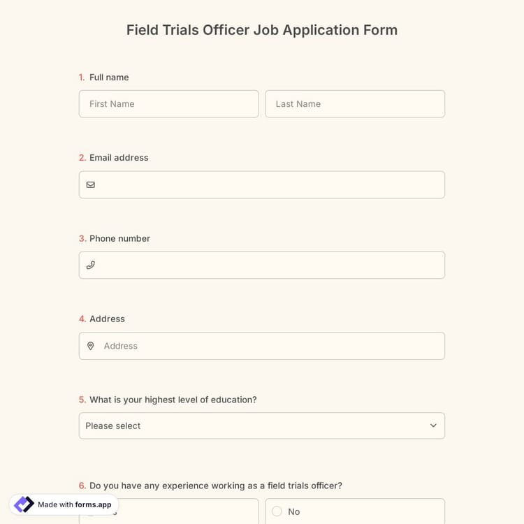 Field Trials Officer Job Application Form