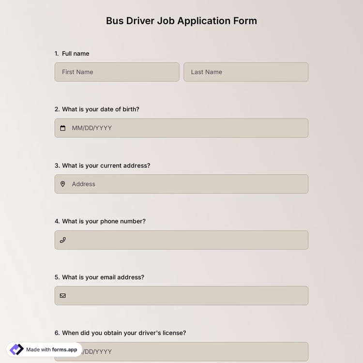 Bus Driver Job Application Form