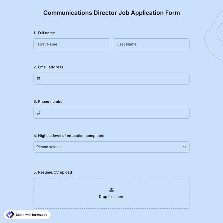 Communications Director Job Application Form