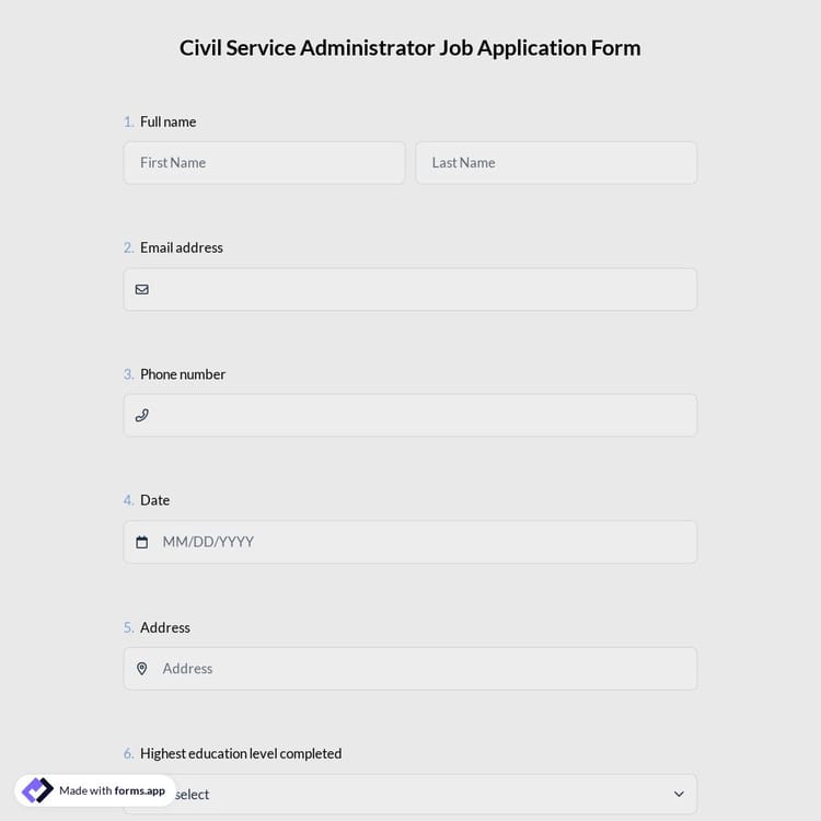 Civil Service Administrator Job Application Form