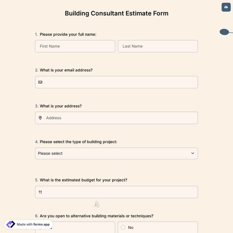Building Consultant Estimate Form