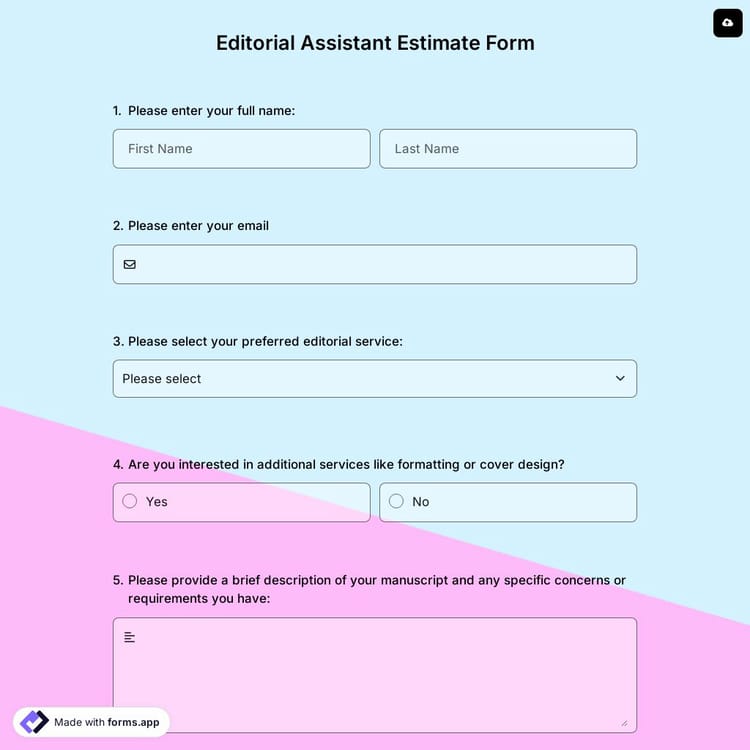 Editorial Assistant Estimate Form