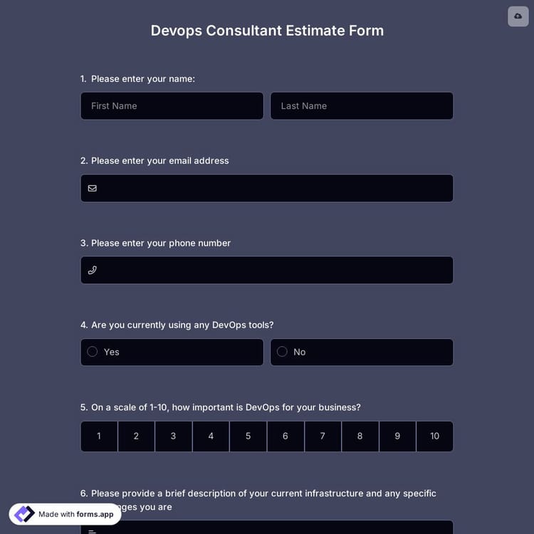 Devops Consultant Estimate Form
