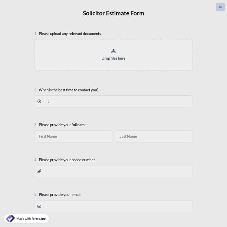 Solicitor Estimate Form