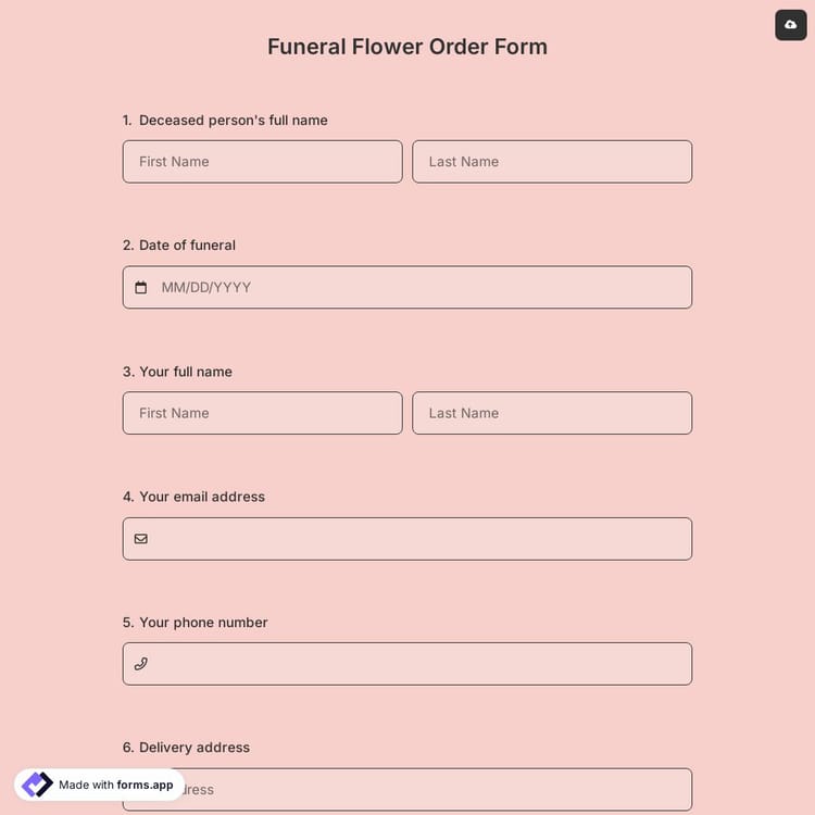 Funeral Flower Order Form