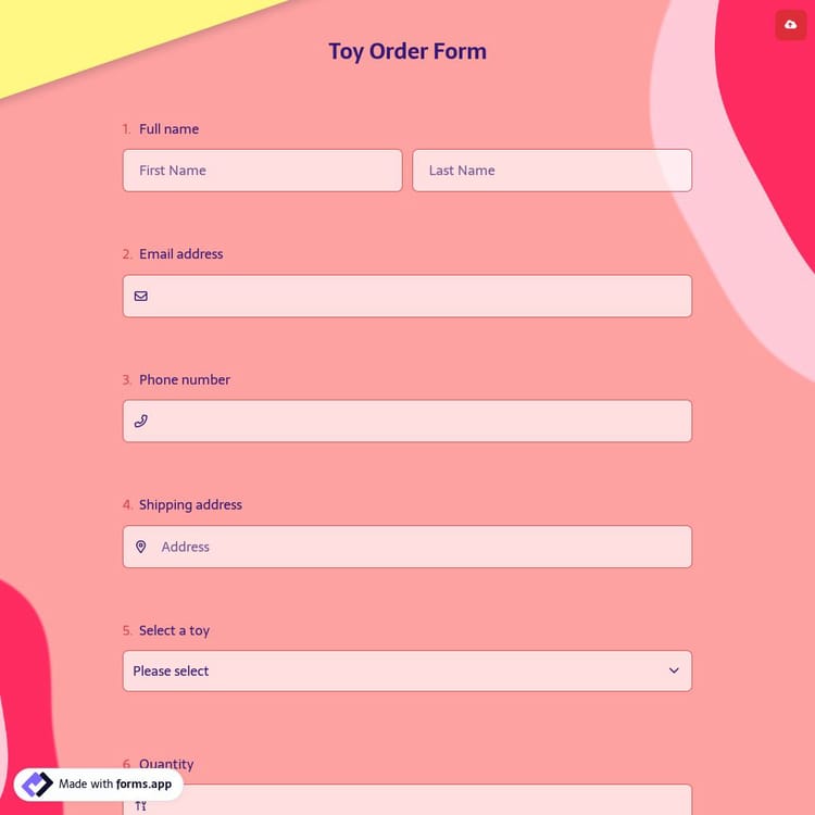 Toy Order Form