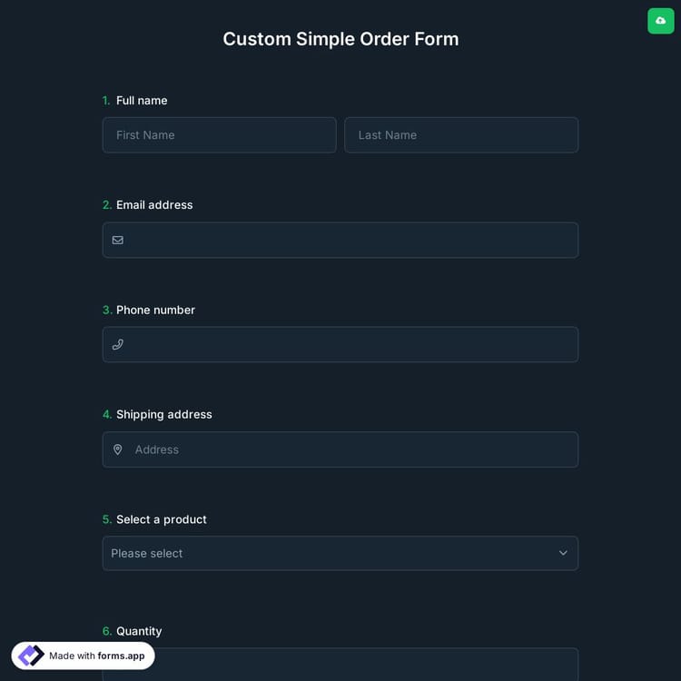 Custom Simple Order Form