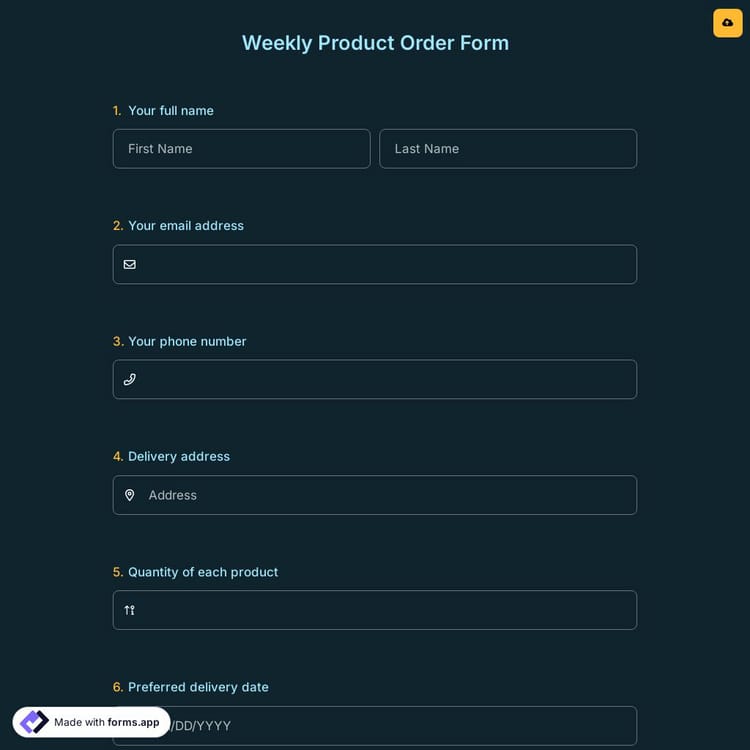 Weekly Product Order Form