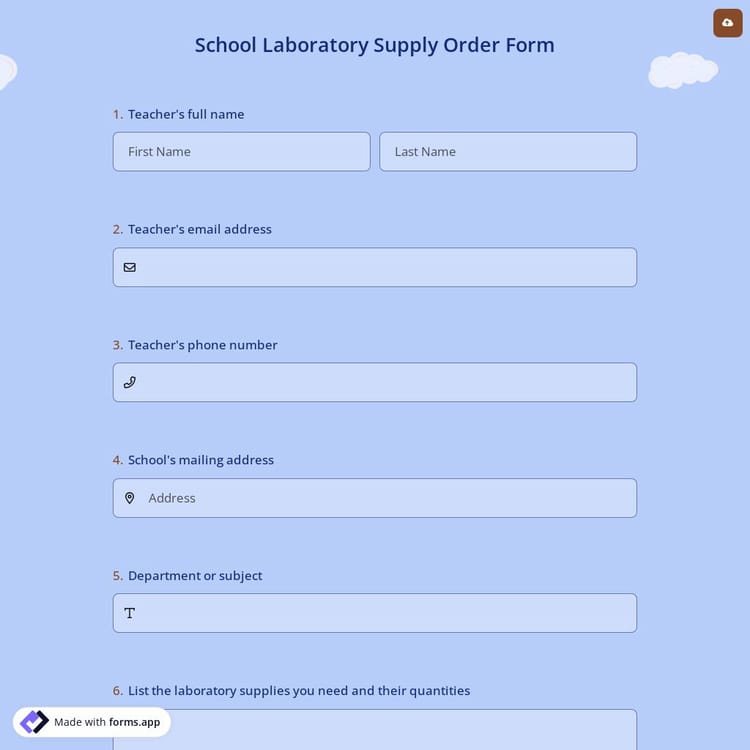 School Laboratory Supply Order Form