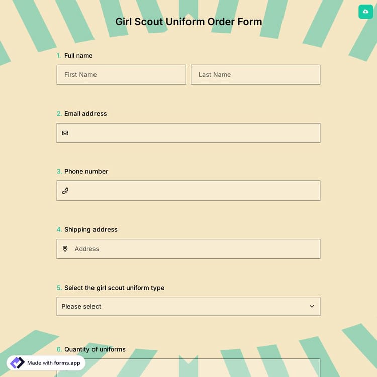 Girl Scout Uniform Order Form
