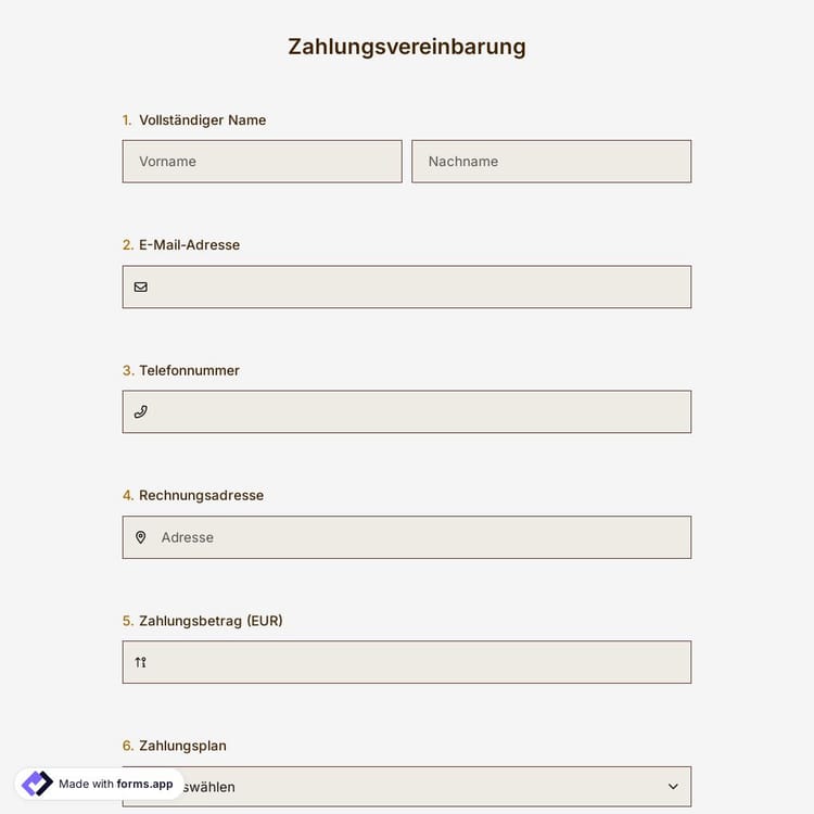 Zahlungsvereinbarungsformular