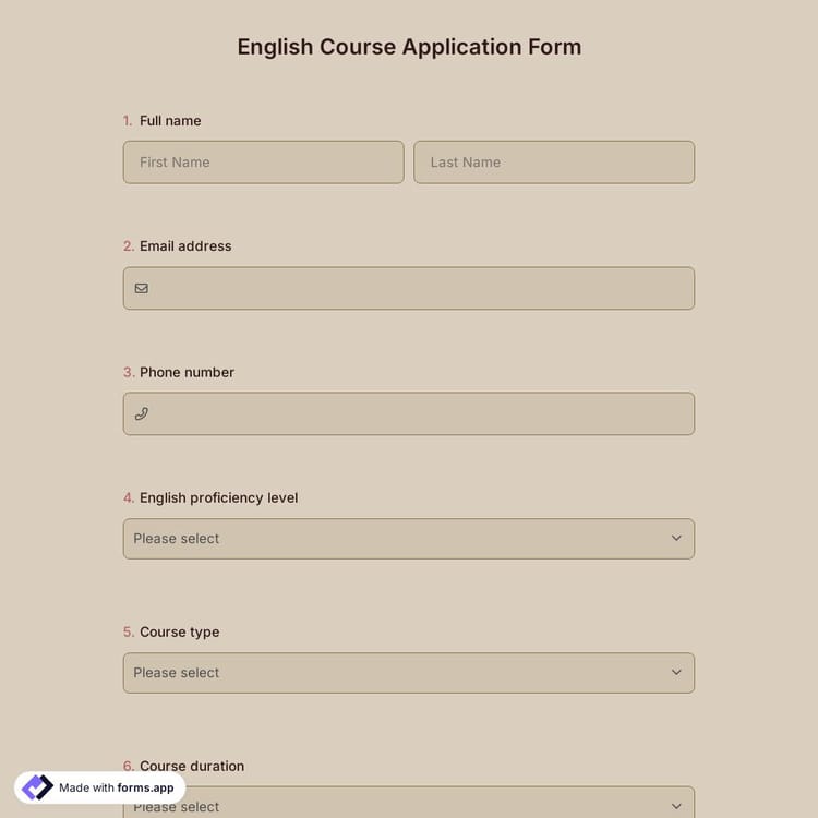 English Course Application Form
