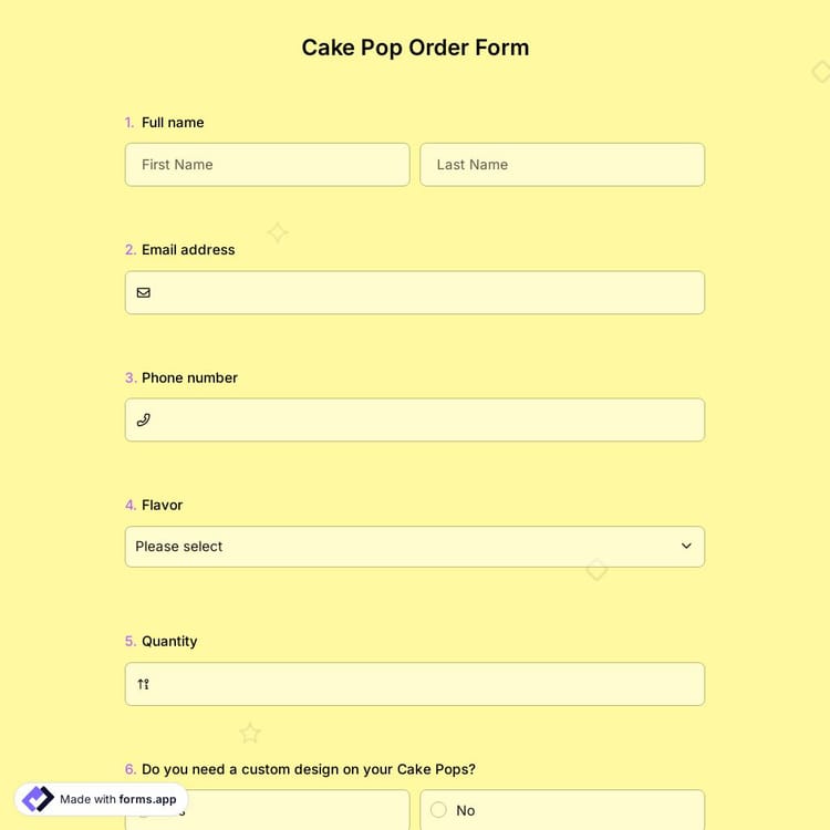 Cake Pop Order Form