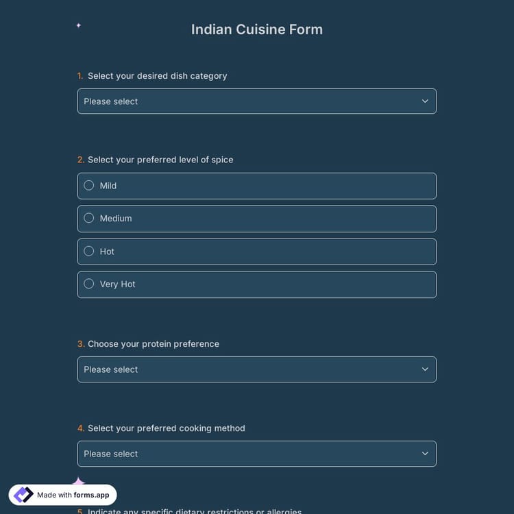 Indian Cuisine Form