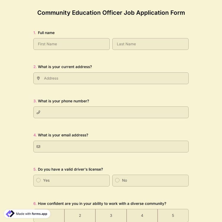 Community Education Officer Job Application Form