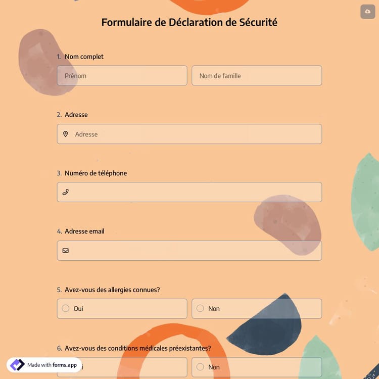 Formulaire de Déclaration de Sécurité