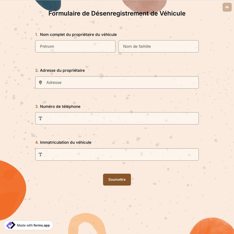 Formulaire de Désenregistrement de Véhicule