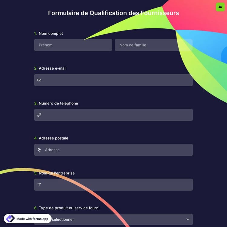 Formulaire de Qualification des Fournisseurs